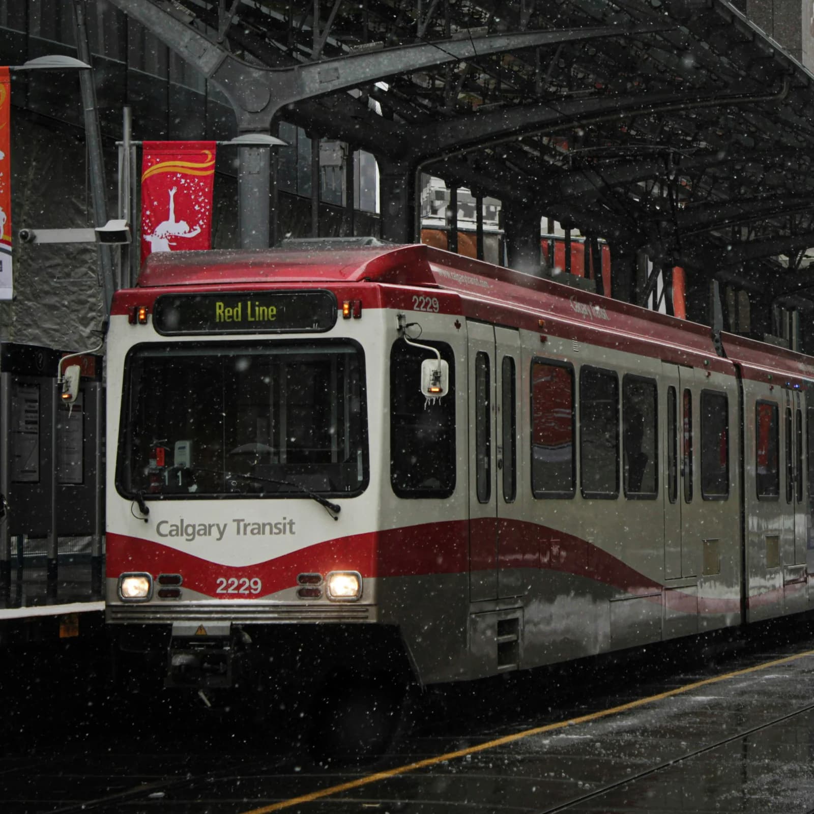 A Calgary train at a station