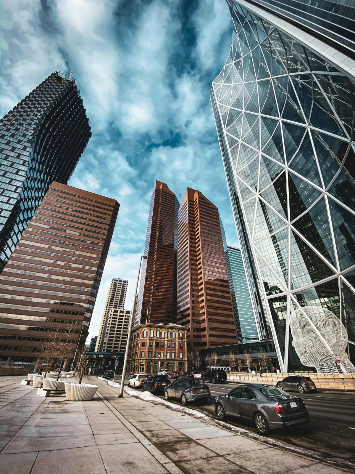 Tall buildings along a downtown Calgary street
