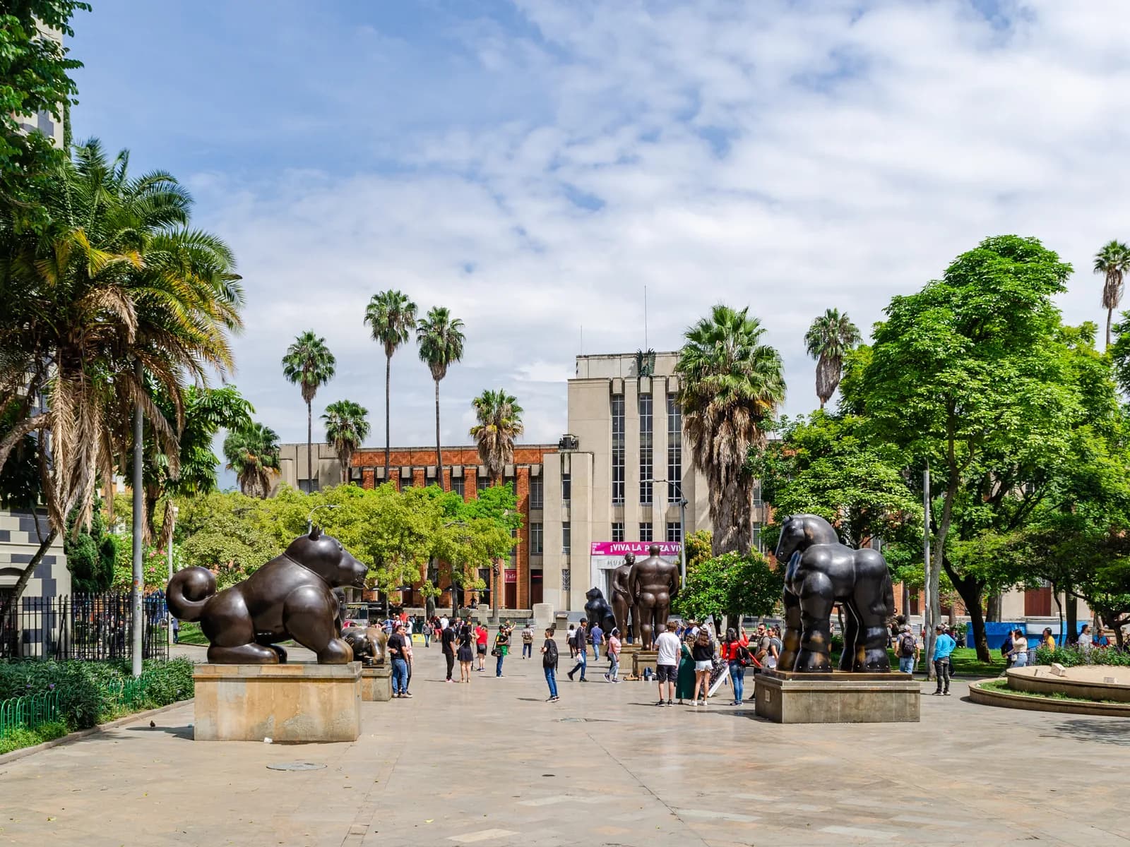 Botero's bronze sculptures on Plaza Botero with the Museo de Antioquia behind
