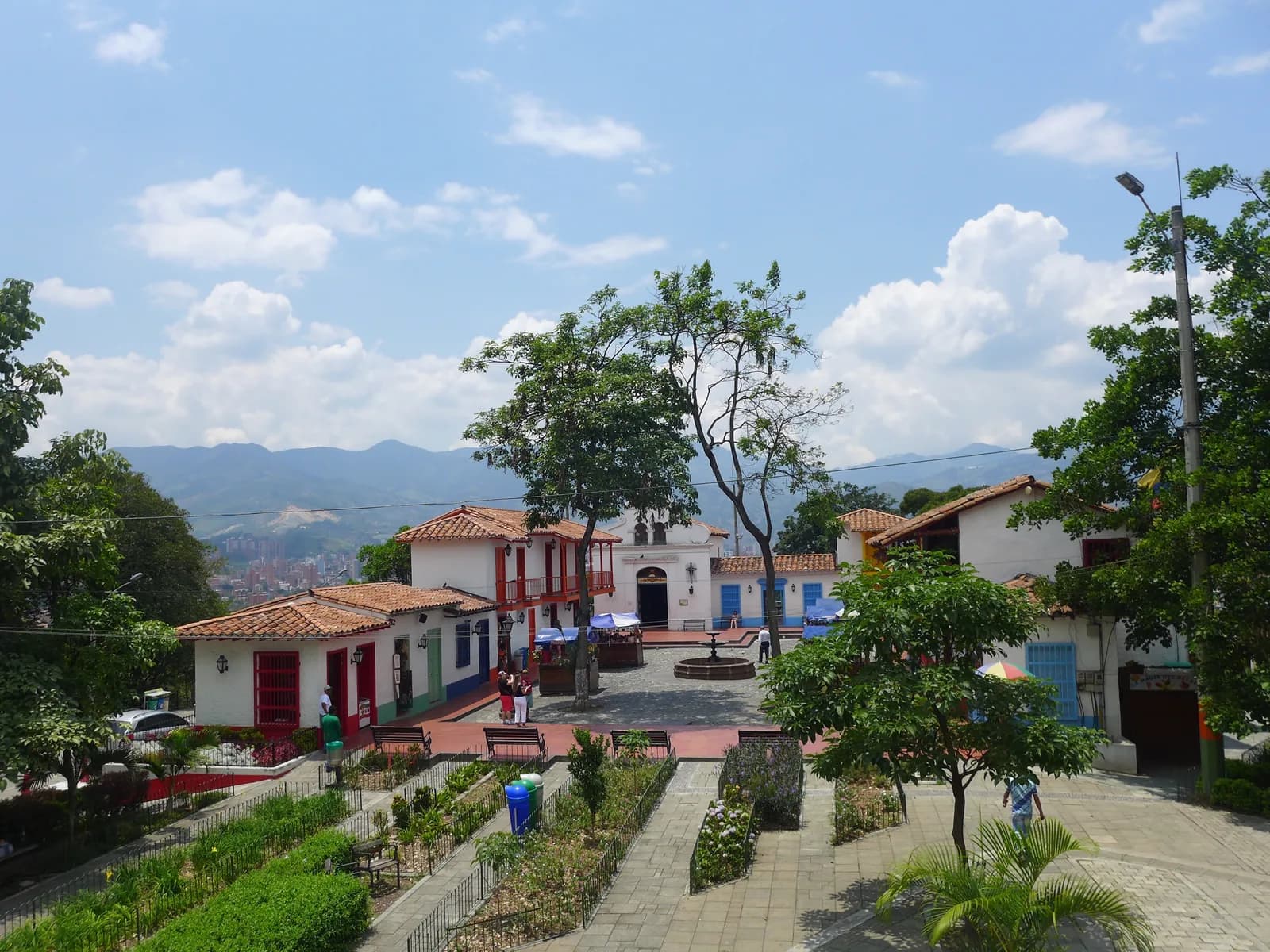 The whitewashed houses and gardens of Pueblito Paisa above Medellín