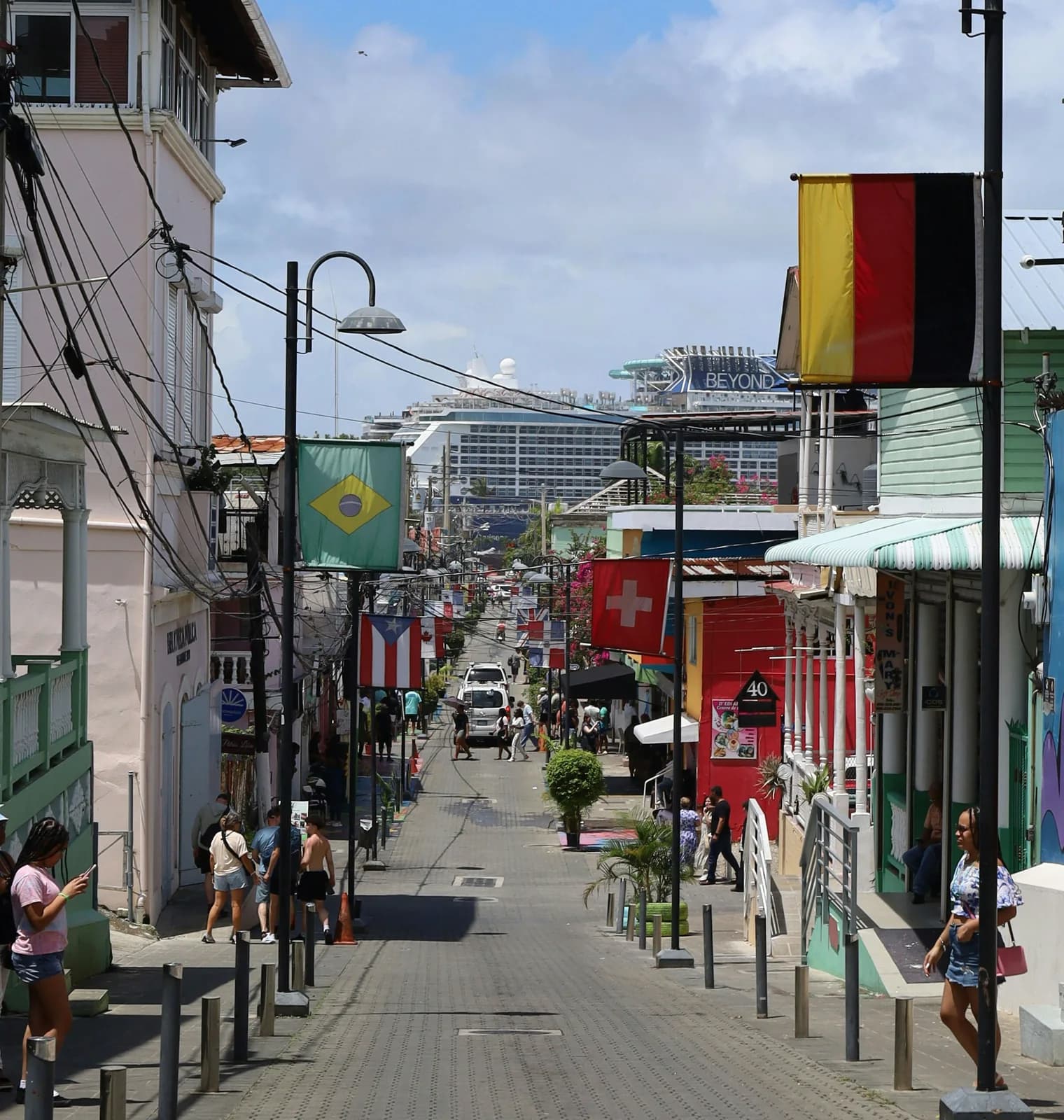 A lively pedestrian street lined with shops
