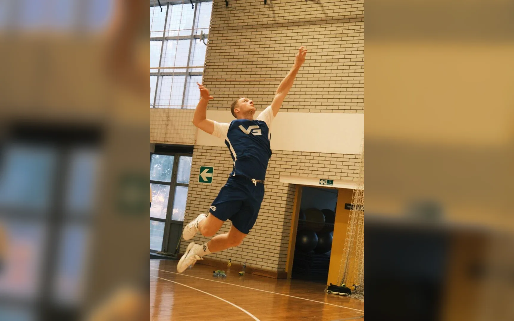 Volleyball action during a camp training session