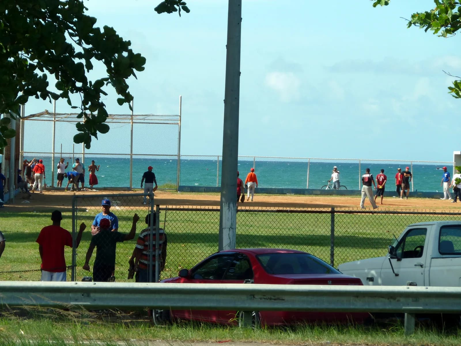 A baseball game on a seaside field in Puerto Rico